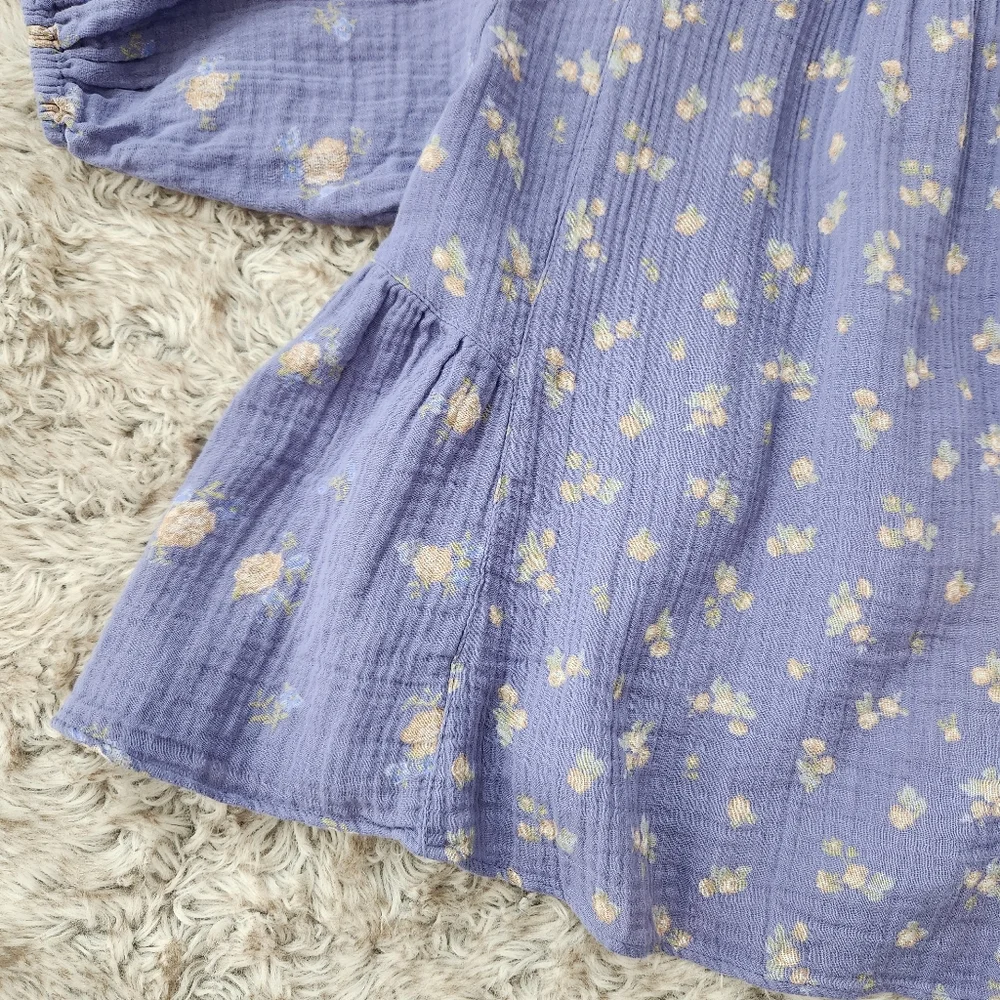 Free People Chloe Printed Top In Indigo‎ Combo Open Back Wonens Size XL
